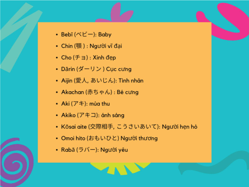 Đặc biệt danh cho người yêu bằng tiếng Nhật