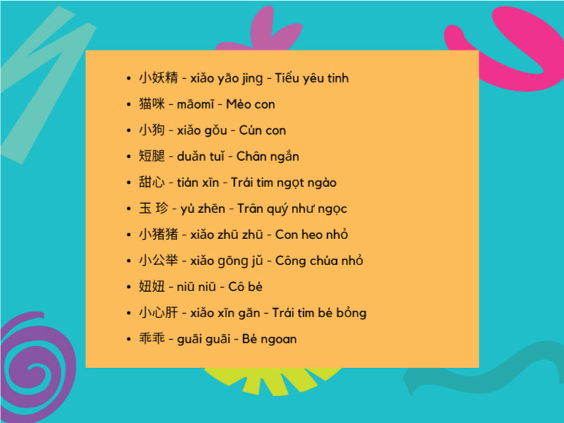 Biệt danh tiếng Trung hay, ấn tượng