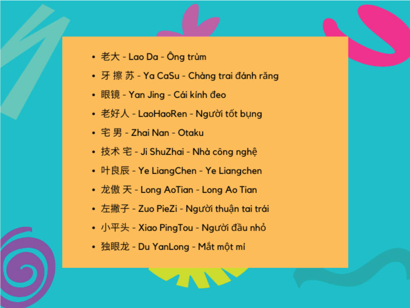 Biệt danh tiếng Trung hay, ấn tượng
